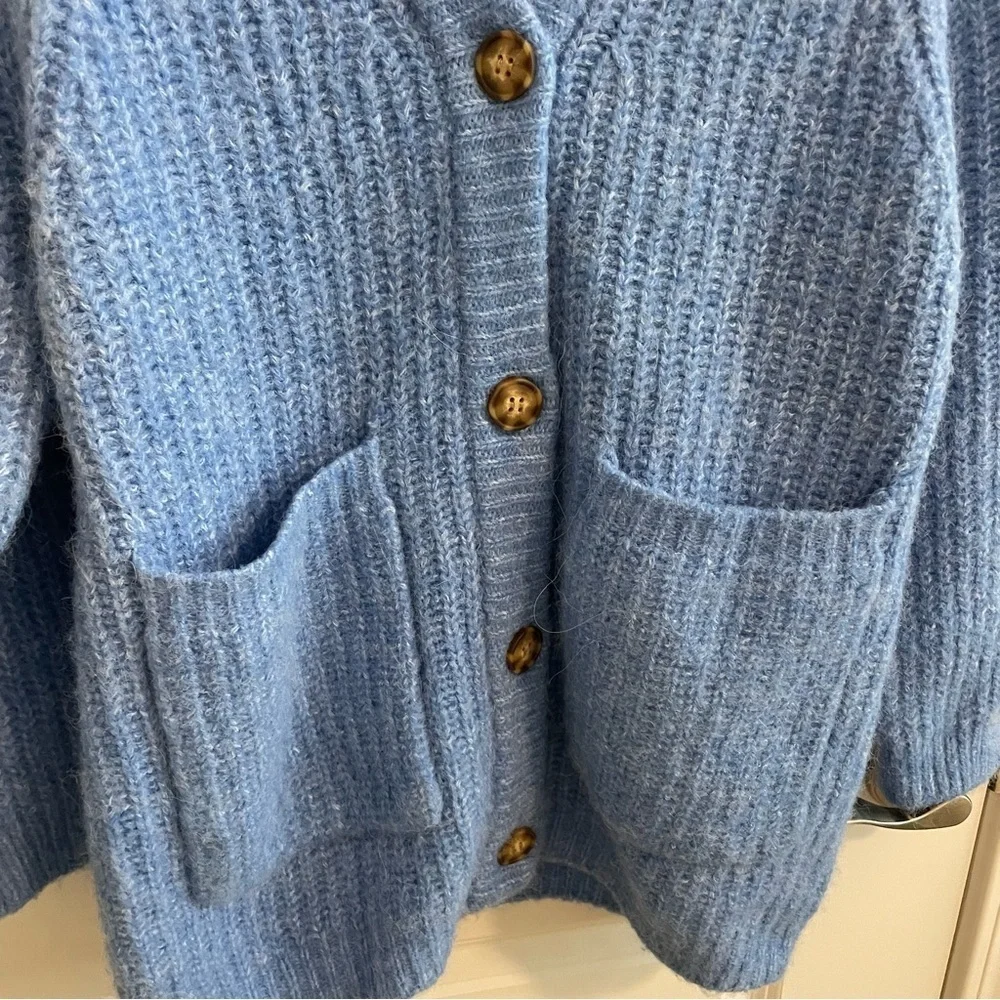 Zara Cardigan Sweater Chunky Grandpa Alpaca Blend Blue Heather Size Medium